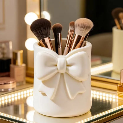 1pcs Bowknot Desktop Makeup Organizer – 3D Pen Holder, Storage for Brushes, Lip Gloss & Eyebrow Tools