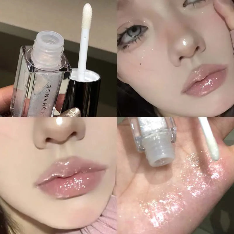 Glittering Mirror Lip Glaze, Watery Shimmering Light Lip Gloss Makeup 6 Colors, Hydrating Moisturizing, Long Lasting