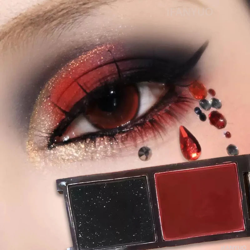 Two-color Black Red Eyeshadow Palette Multifunctional Makeup Palette Silky Matte Blood Red Eyeliner Silkworm Lower Shadow Makeup