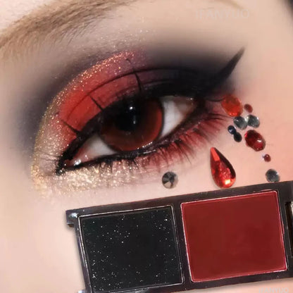 Two-color Black Red Eyeshadow Palette Multifunctional Makeup Palette Silky Matte Blood Red Eyeliner Silkworm Lower Shadow Makeup