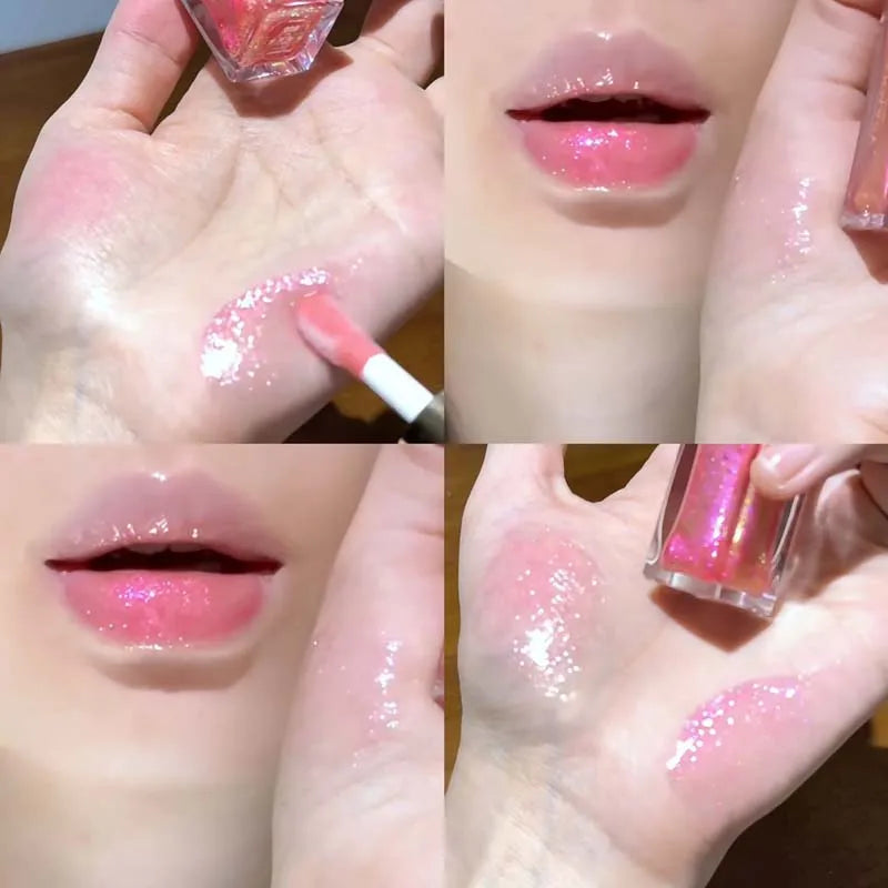 Glittering Mirror Lip Glaze, Watery Shimmering Light Lip Gloss Makeup 6 Colors, Hydrating Moisturizing, Long Lasting