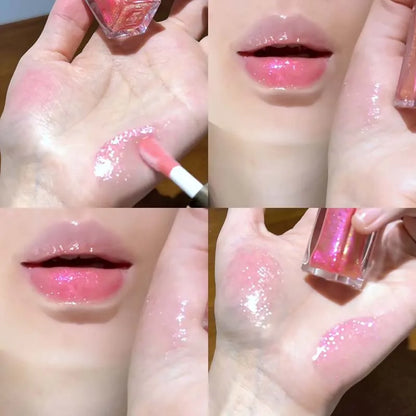 Glittering Mirror Lip Glaze, Watery Shimmering Light Lip Gloss Makeup 6 Colors, Hydrating Moisturizing, Long Lasting