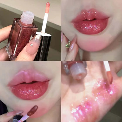 Glittering Mirror Lip Glaze, Watery Shimmering Light Lip Gloss Makeup 6 Colors, Hydrating Moisturizing, Long Lasting