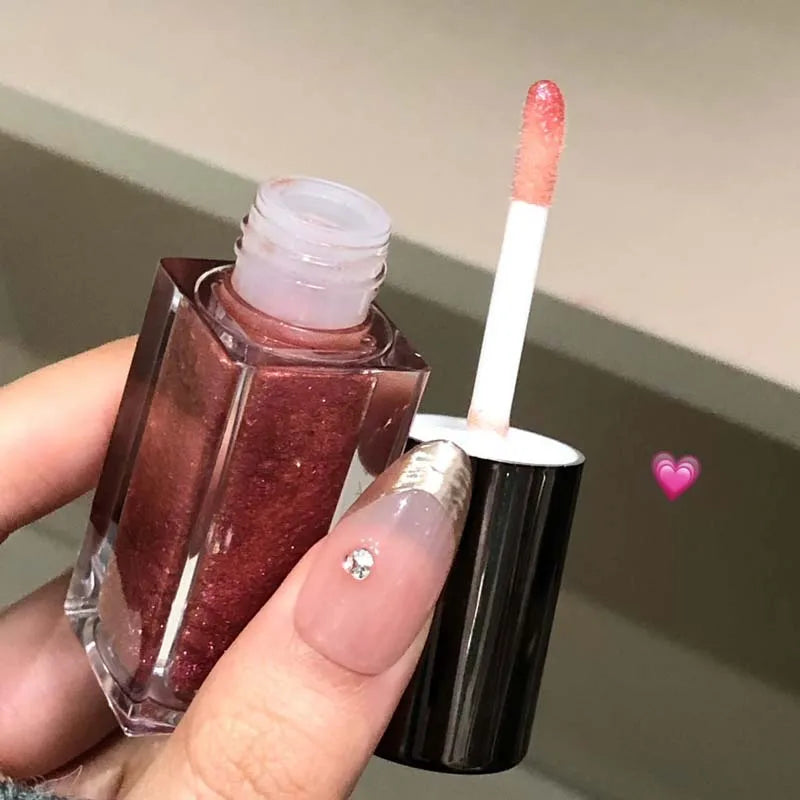 Glittering Mirror Lip Glaze, Watery Shimmering Light Lip Gloss Makeup 6 Colors, Hydrating Moisturizing, Long Lasting