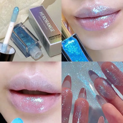 Glittering Mirror Lip Glaze, Watery Shimmering Light Lip Gloss Makeup 6 Colors, Hydrating Moisturizing, Long Lasting