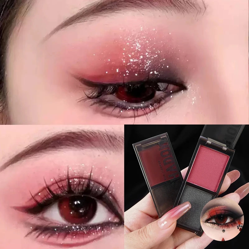 Two-color Black Red Eyeshadow Palette Multifunctional Makeup Palette Silky Matte Blood Red Eyeliner Silkworm Lower Shadow Makeup